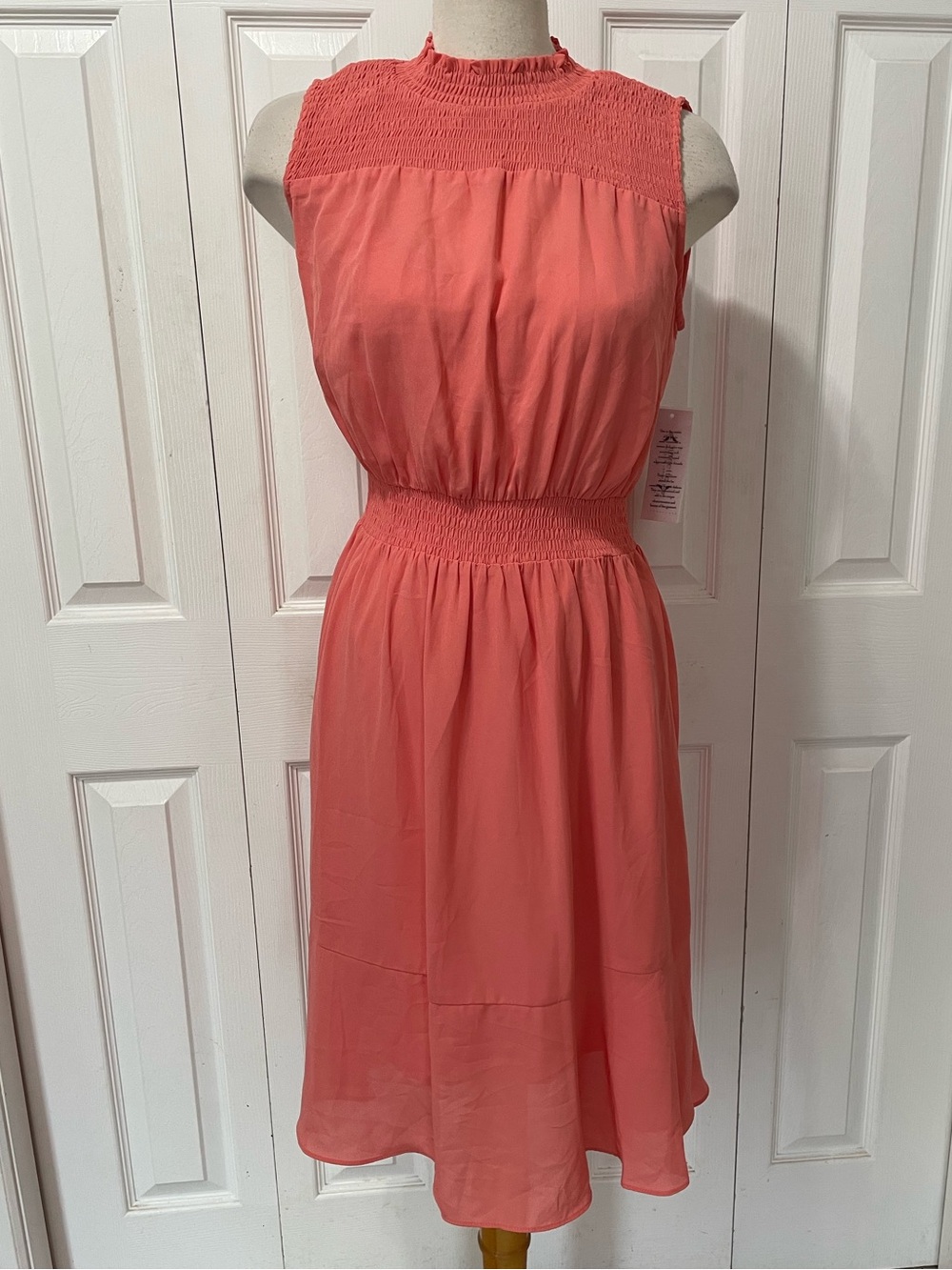 Nanette Lepore Coral Smocked Waist Light Flamingo Midi Dress